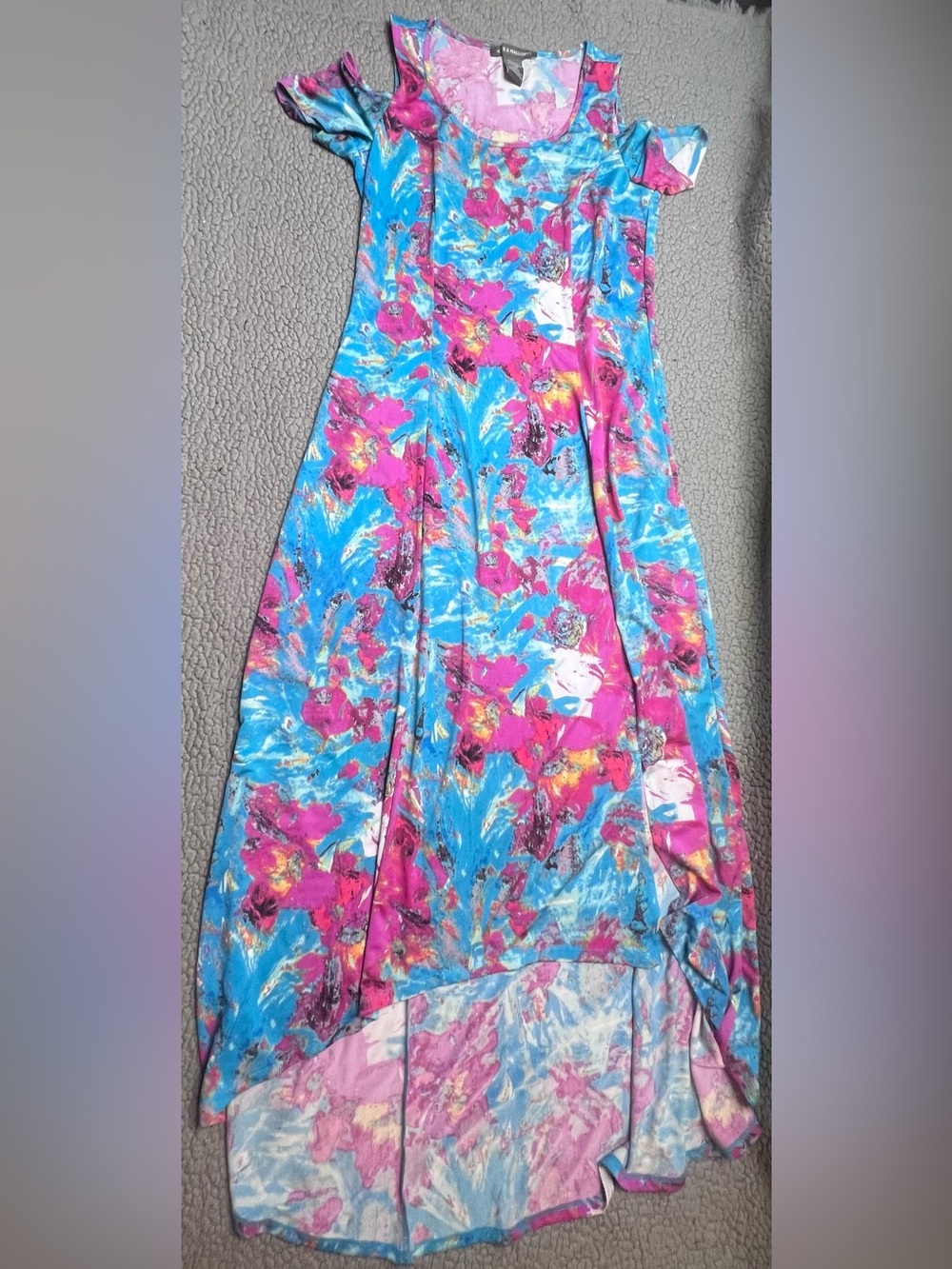 Kate & Mallory High Low Maxi Dress Women’s Size XS Blue And Pink Floral Print